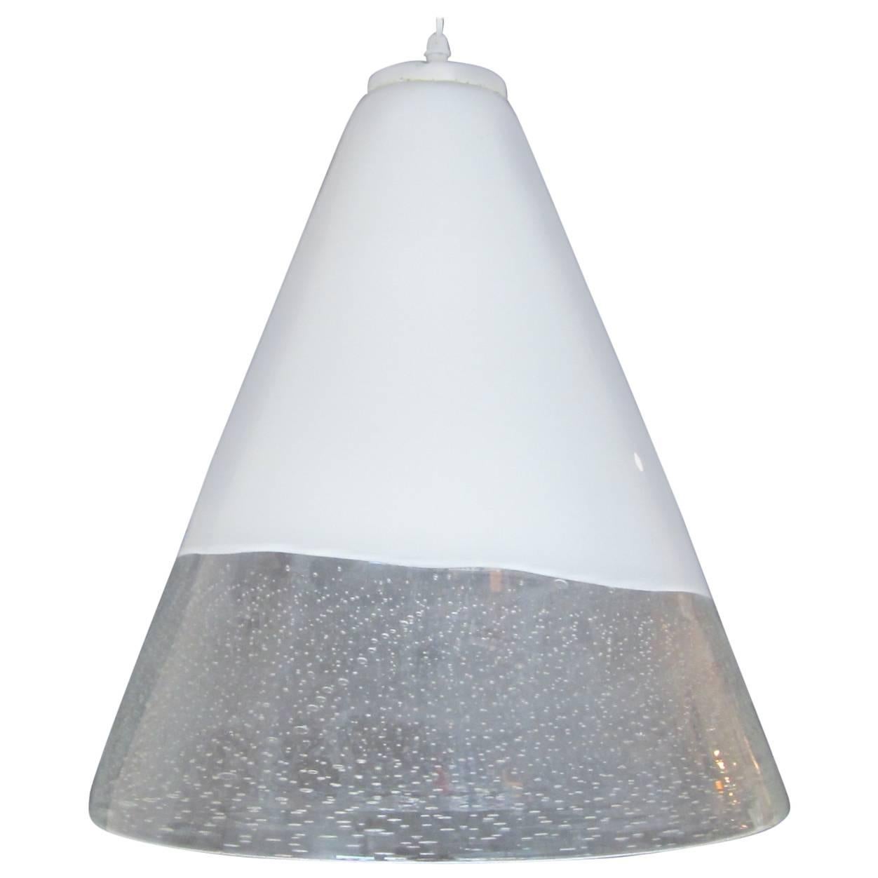 Handblown Murano Glass Opaque and Clear Hanging Fixture with Controlled Bubbles 