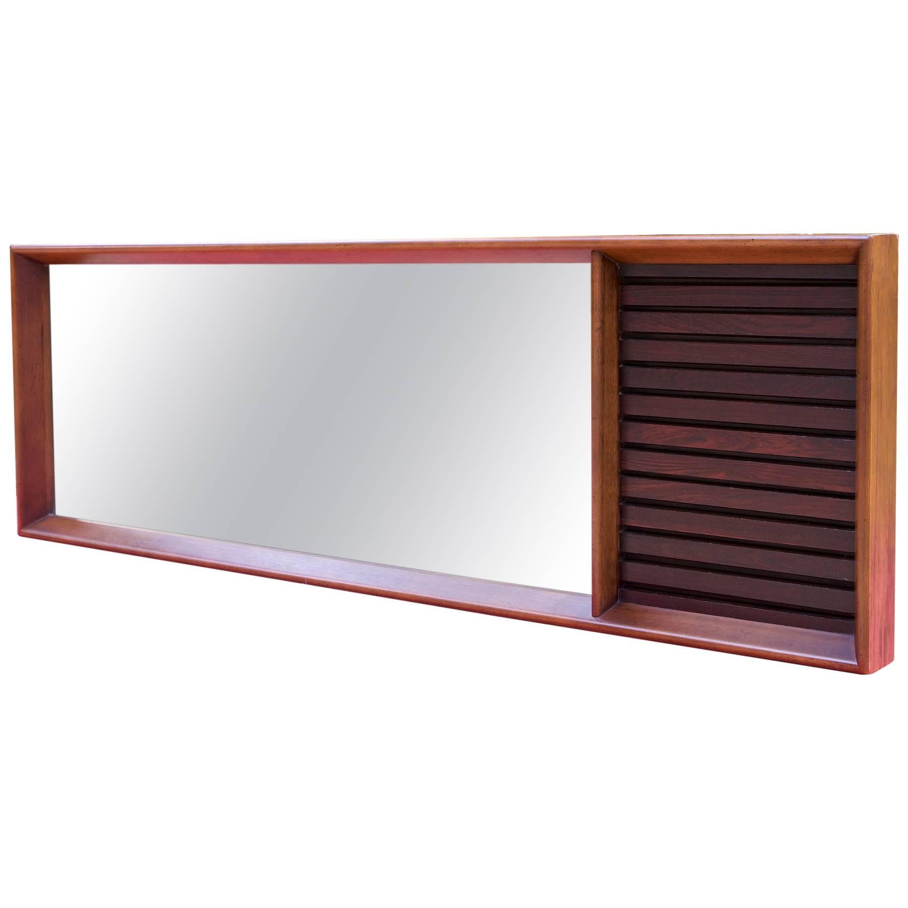 1960s Walnut and Slatted Rosewood Shadow Box Wall Mirror