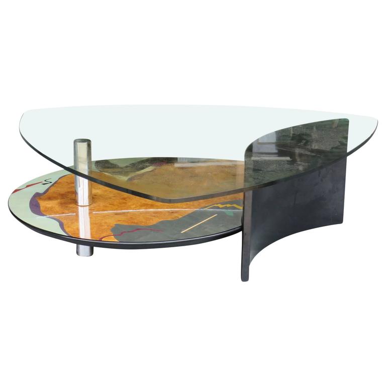 Memphis Style Modern Design Glass Top Coffee Table For Sale at 1stdibs