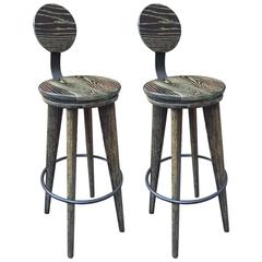 Pair of Modern Cerused Oak Stools 8