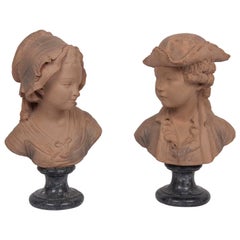 Antique Pair of 19th Century French Terracotta Busts