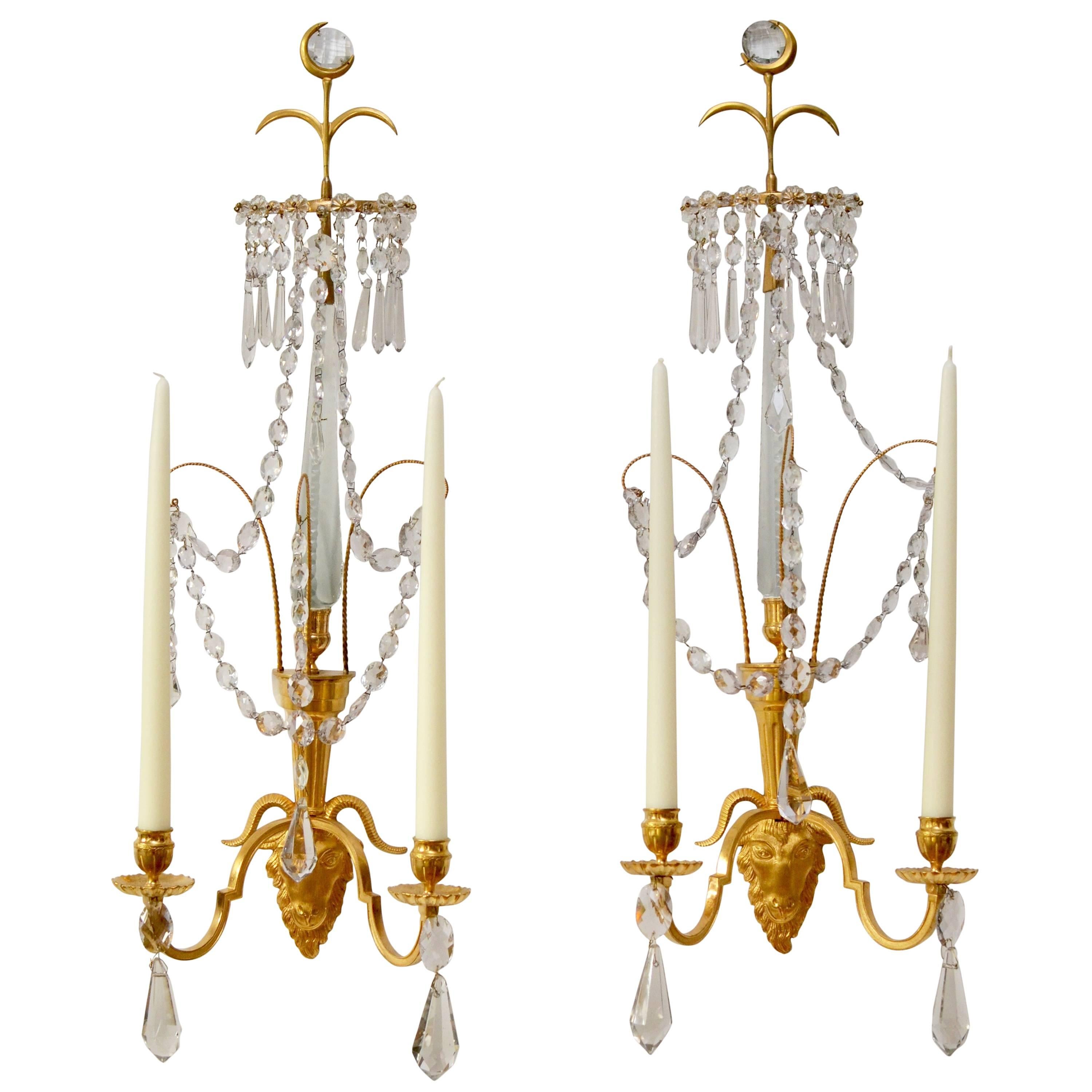 Pair of Swedish Gilt Bronze and Crystal Wall Lights, Late 18th Century