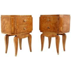 Art Deco Bedside Cabinets in Karelian Birch, circa 1920