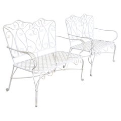 Coppia di panchine decorative in ferro battuto per giardino, terrazza o bordo piscina