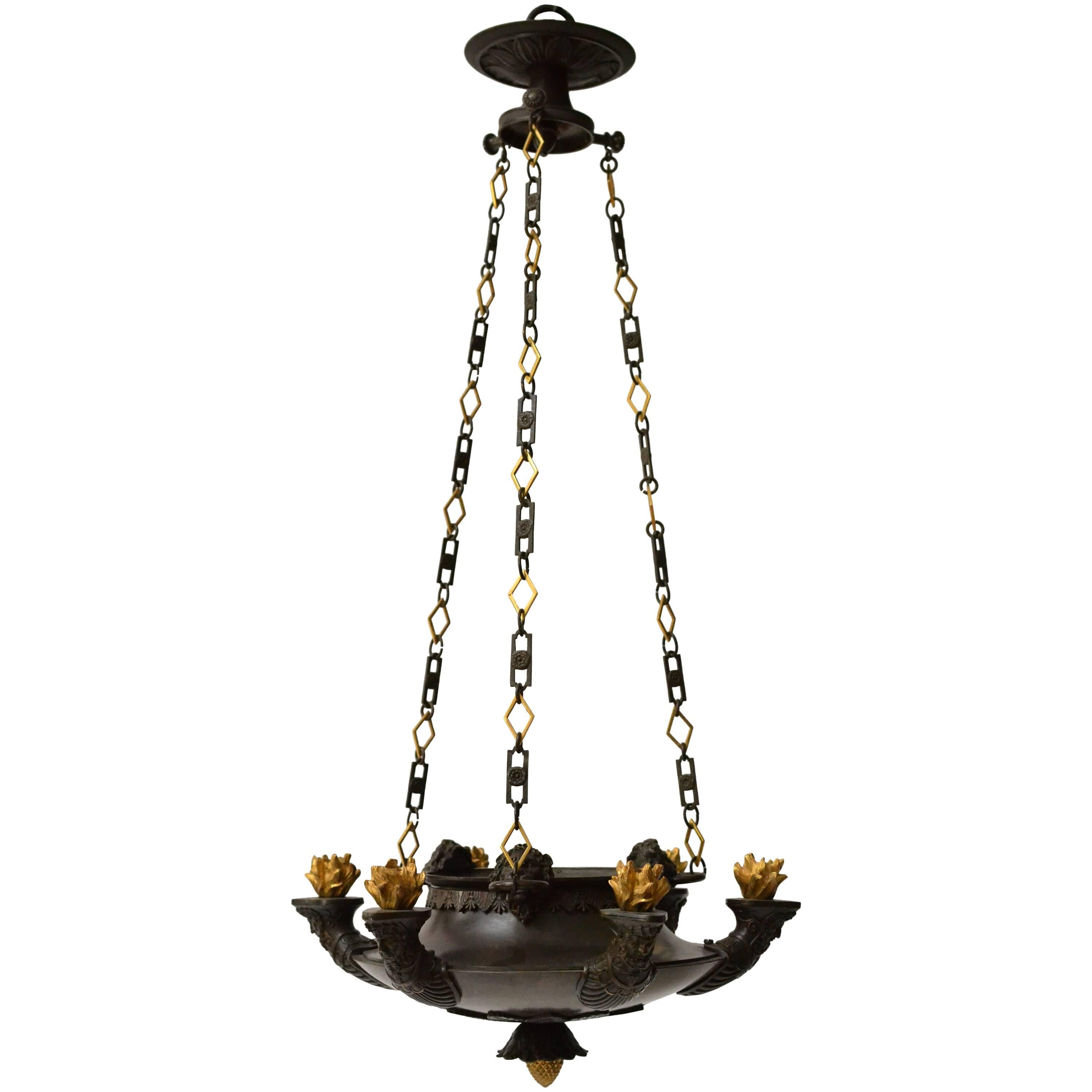 Patinated and Gilt Bronze Empire Chandelier