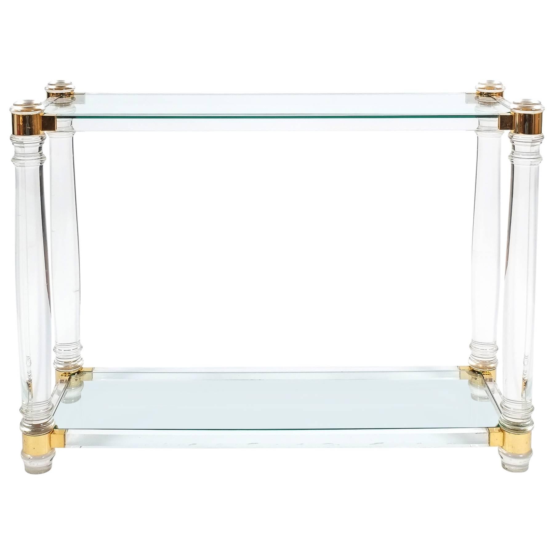 Lucite and Brass Console Table by Romeo Rega, circa 1970