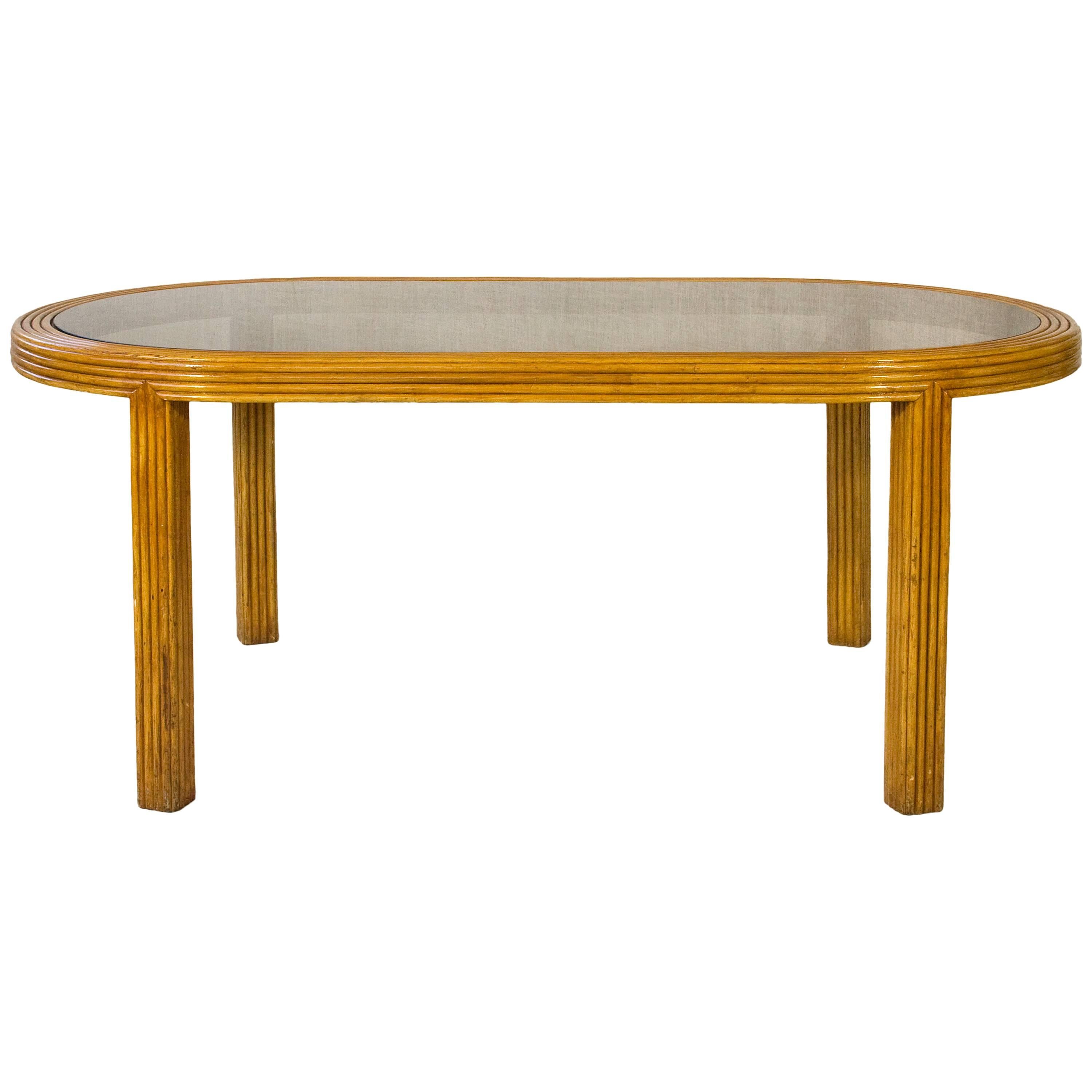 Bamboo & Glass Dining Table in the Style of Gabriella Crespi, circa 1970, France