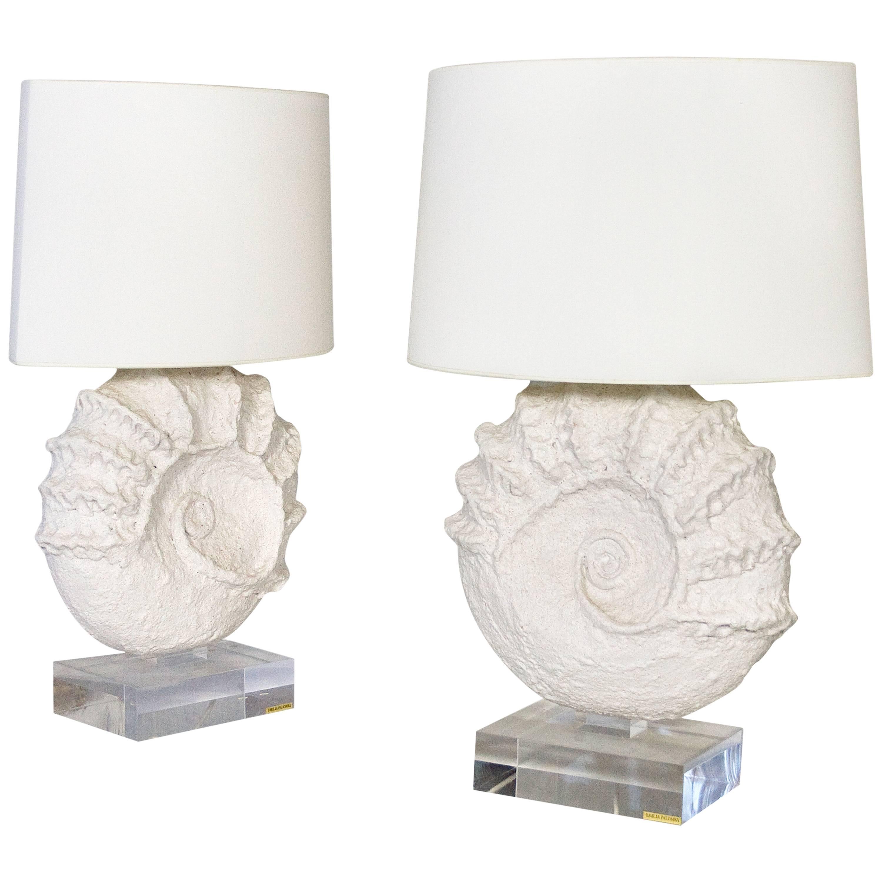 Pair of Emilia Palomba Ceramic Shell Lamps, circa 2000, France
