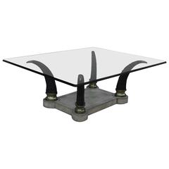 1980s Faux Horn Brass and Leather Coffee Table 7