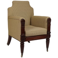 Bergère ou fauteuil en acajou de style Régence anglaise George III, datant d'environ 1815