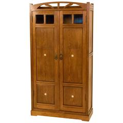 Antique Arts & Crafts Dutch Armoire with Inlay, 1900s