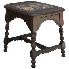 1920s Tile Top Table with Colorful Parrot Design