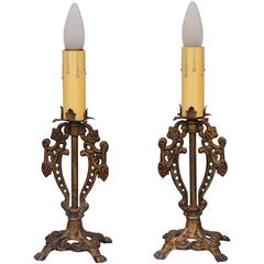 Pair of Finely Cast Spanish Revival Table Lamps