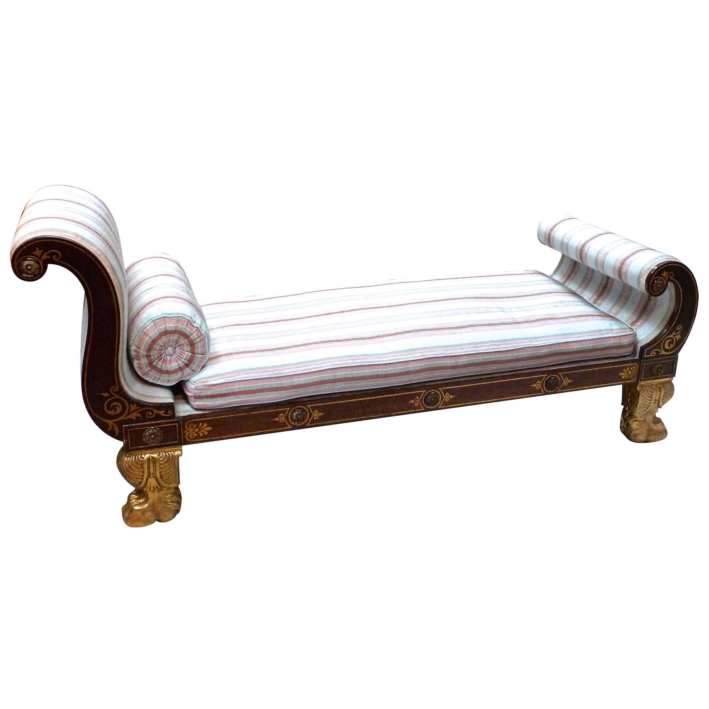 Regency Rosewood and Gilded Chaise Longue For Sale