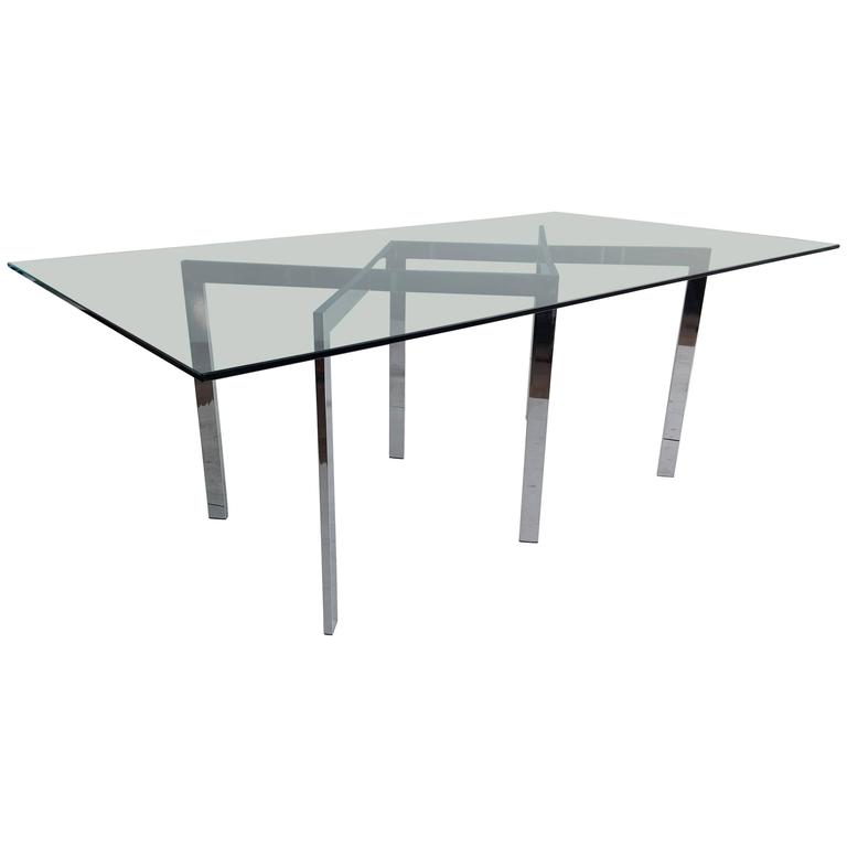 Milo Baughman Thayer Coggin Chrome X Base And Glass Dining Table Milo Baughman Thayer Coggin Chrome X Base And Glass Dining Table For