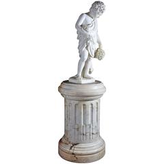 Important Antique 19th Century Carved White Marble Figure on Marble Plinth 2