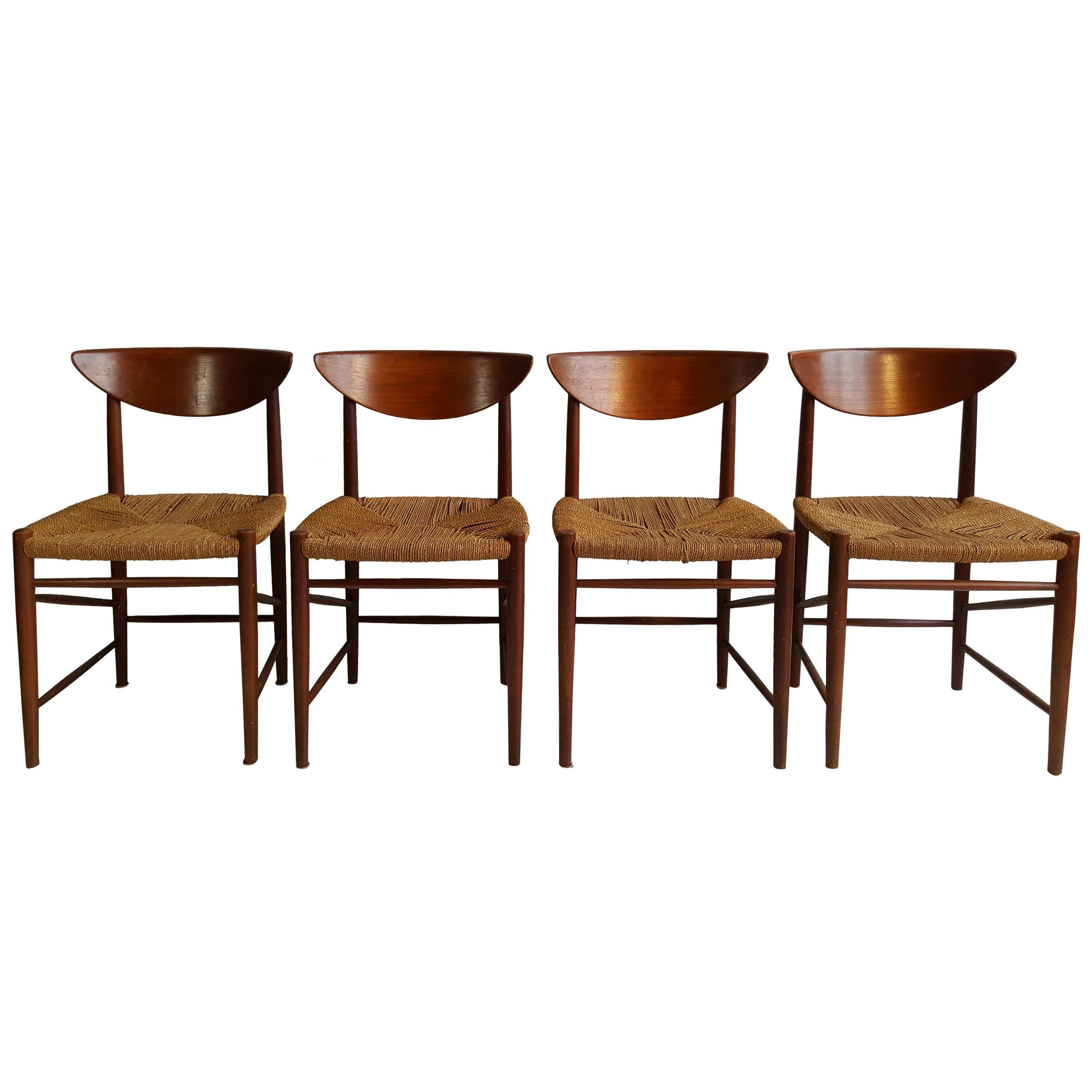 Peter Hvidt 
Orla Mølgaard-Nielsen Sculpted Teak and Cord Dining Chairs