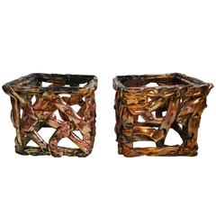 Pair of Tony Duquette Iridescent Resin Taffy Side Tables, circa 1970