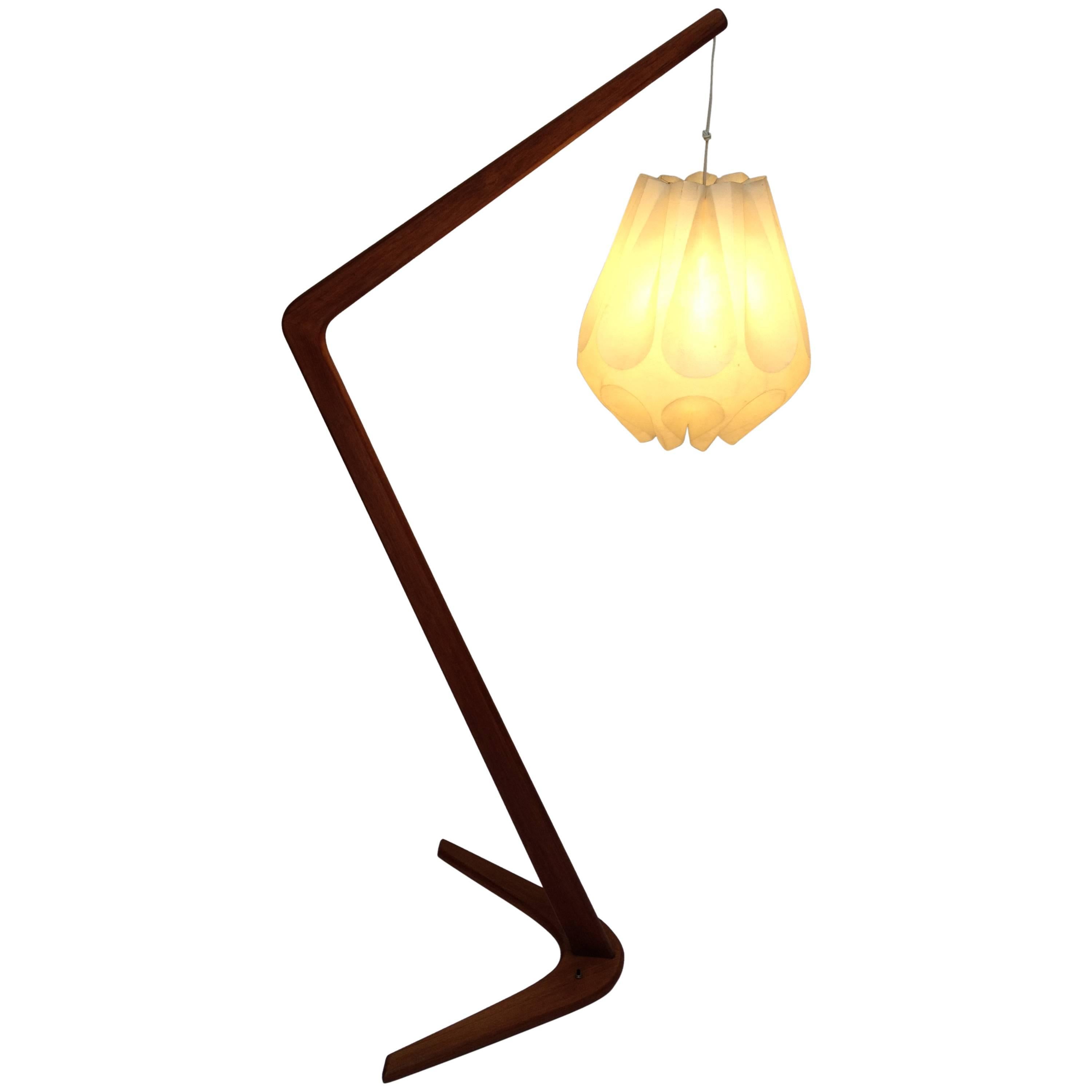 Exceptional 1960s Architectural Boomerang Teak Floor Lamp For Sale