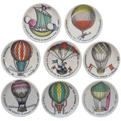 Vintage Set of Eight Colored Hot Air Balloon Motif Coasters by Piero Fornasetti