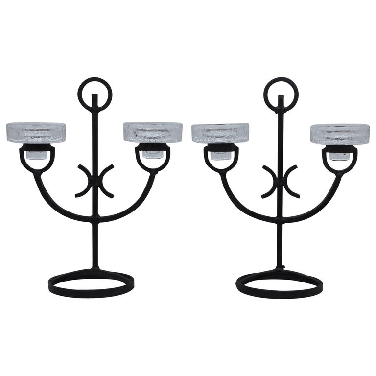 Pair of Swedish Iron Candleholders For Sale at 1stDibs