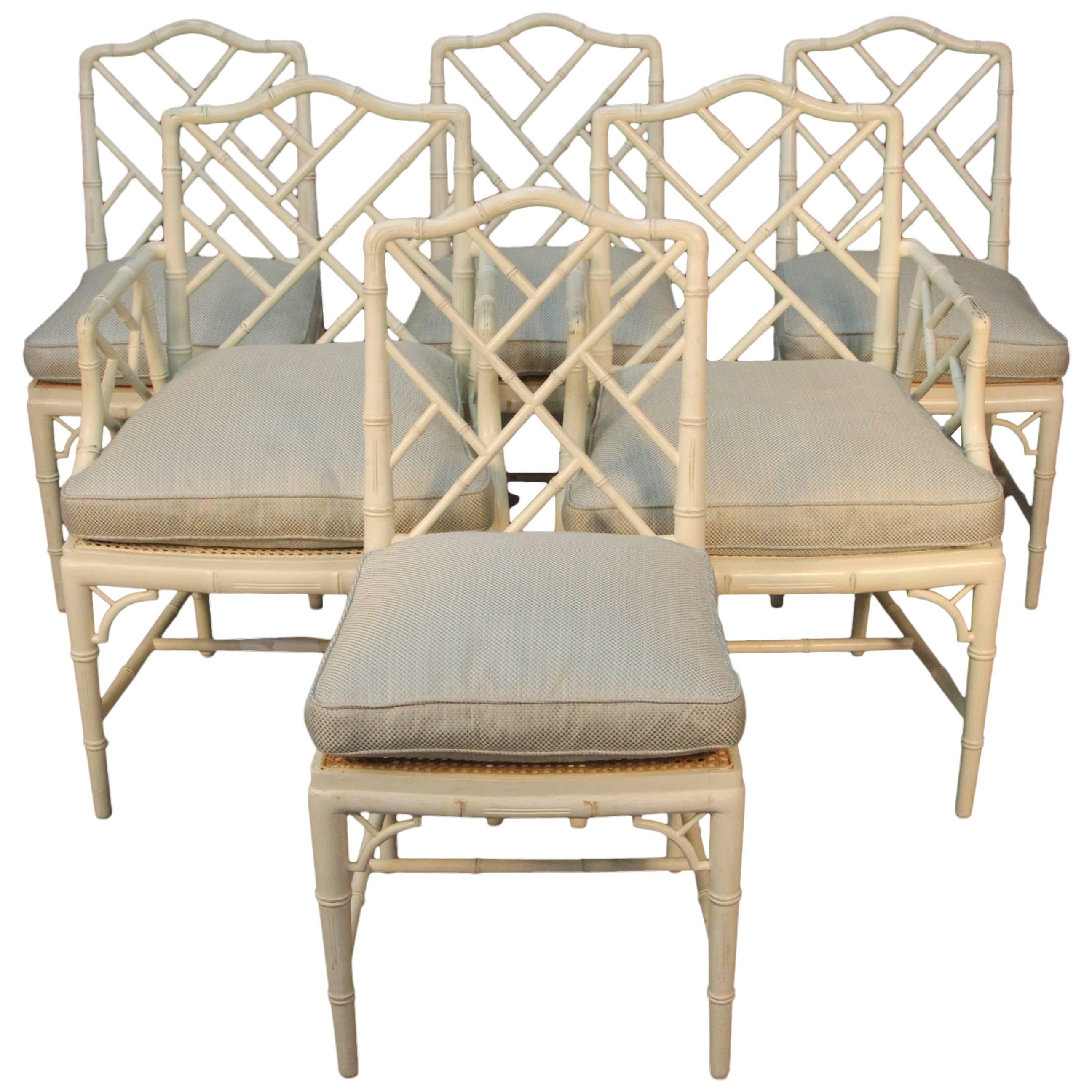 Chippendale Style Set of Six Faux Bamboo Chairs For Sale