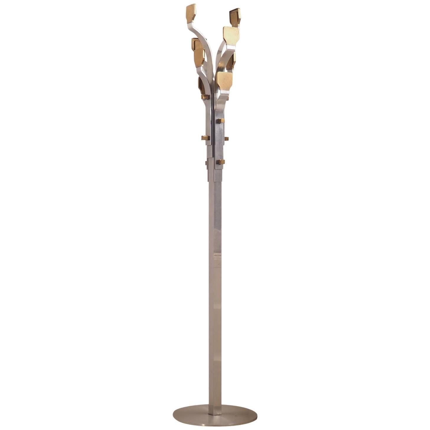 Italian Fine Coat-Stand with brass hooks attribuited to Gavina, Italy 1960s For Sale