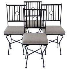 Set of Four Swivel Wrought Iron Patio Dining Chairs