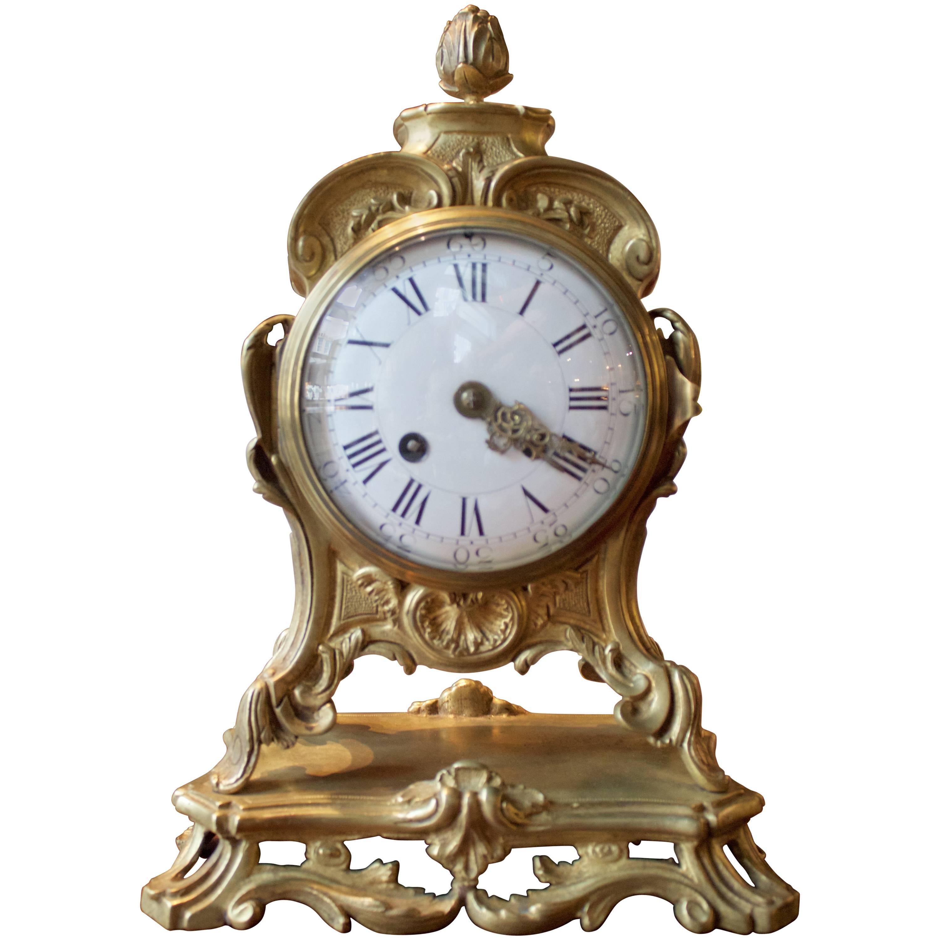 19th Century French Gilt Bronze Mantel Clock in Louis XV Style For Sale