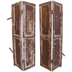 Pair of Antique Industrial Cast Iron Doors - Window Shutters - Rusted Patina 8