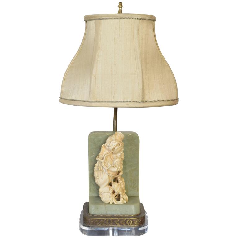 Carved Bone and Jade Foo Dog Accent Lamp at 1stDibs