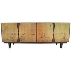 Fabulous Two-Tone Gold Leaf Sideboard with Asian Motifs