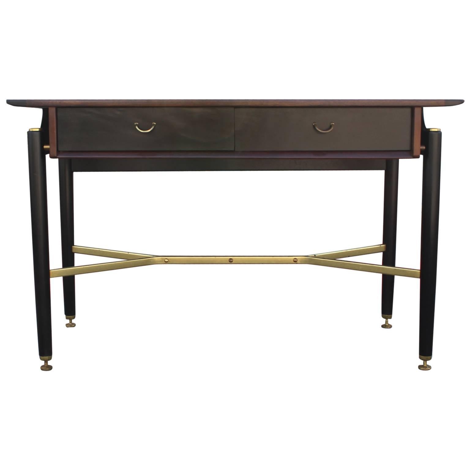 Luxe Two-Tone Console Modern Table or Desk with Brass Accents