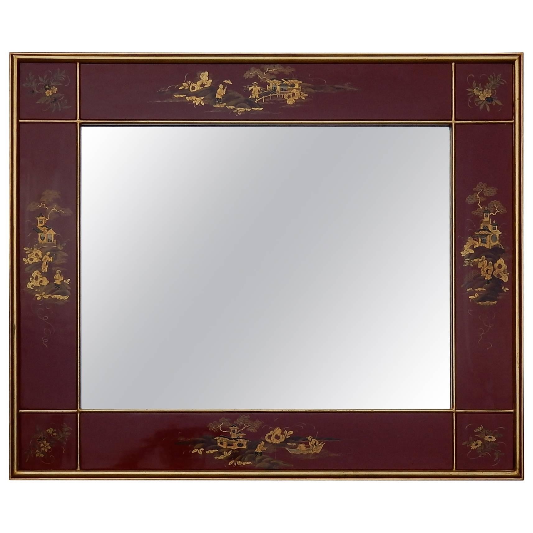 1950 Framed Mirror China Lacquered Characters