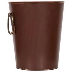 Carl Auböck Waste Paper Bin in Brown Leather and Brass