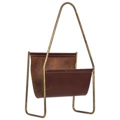 Carl Auböck Magazine Stand in Leather and Brass