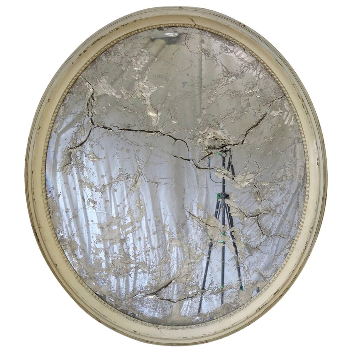 Large Oval Beveled Mirror, France, 19th Century For Sale