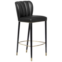 Dragon Bar Stool Black Brass Details and Leather Style
