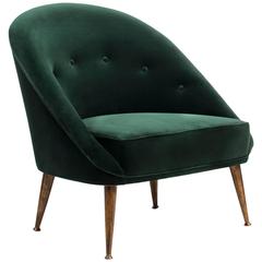 Smart Armchair in Green Cotton Velvet with Aged Brass Feet 10