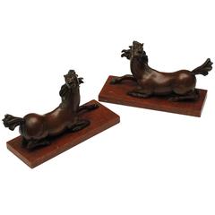 Pair of Bronze Recumbert Horses