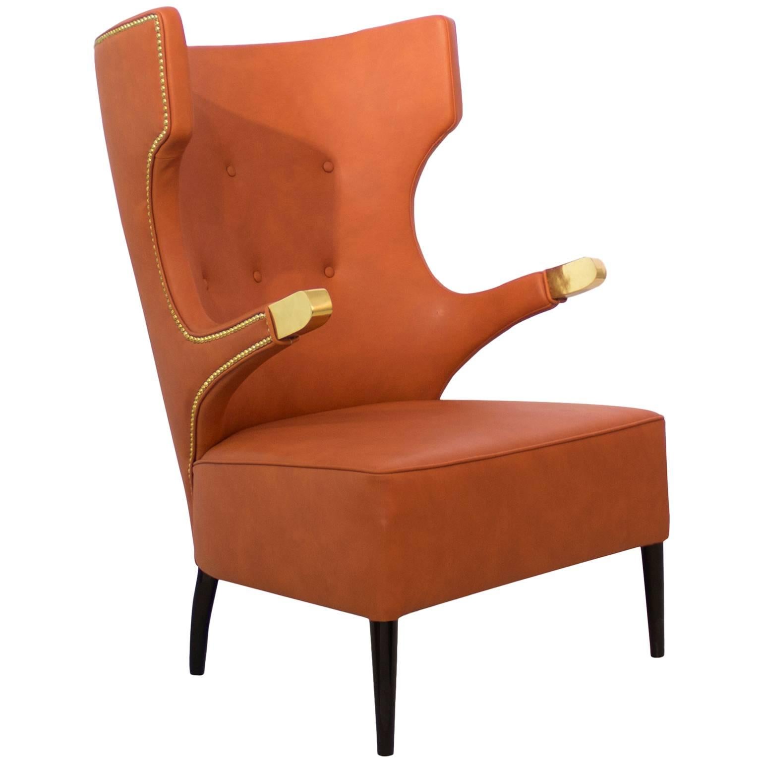 Golded Touch Armchair with Golden Polished Details And Synthetic Leather For Sale