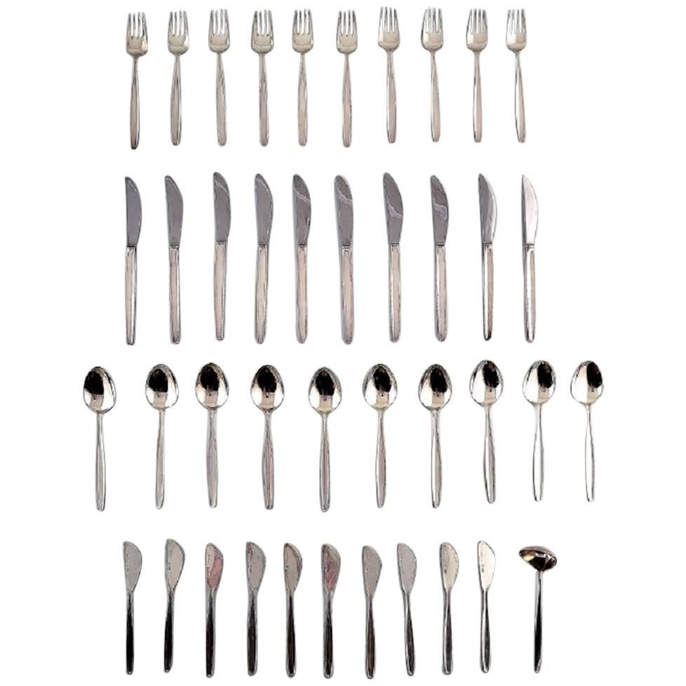 Georg Jensen Sterling Silver 'Cypress' Flatware, Dinner Service 41 Parts for Ten