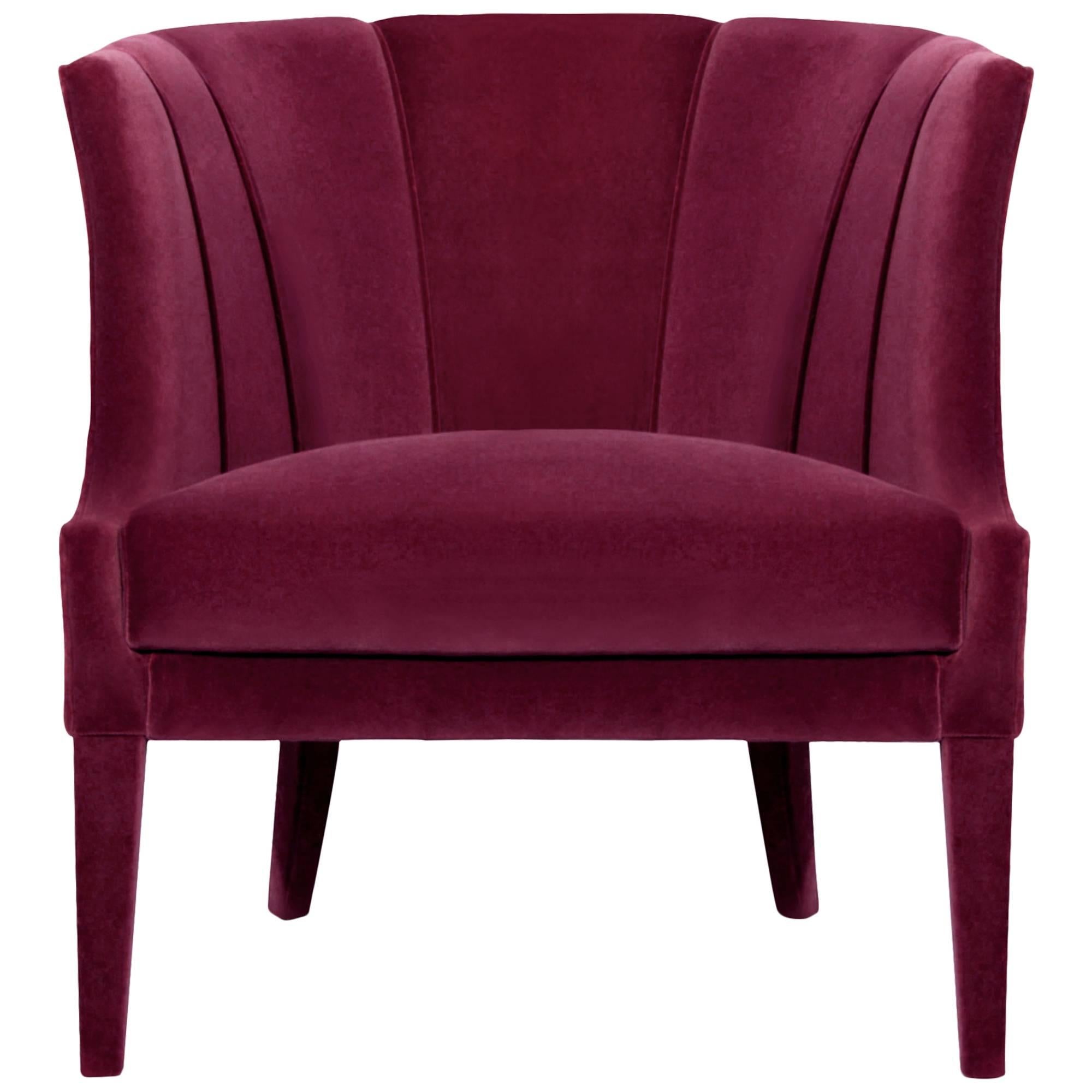 Camilla Armchair in Cotton Velvet and Fully Upholstered