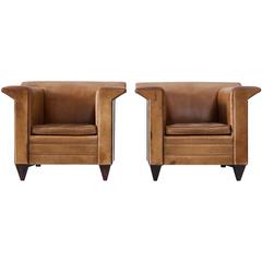Pair of Cubistic Armchairs in Cognac Leather
