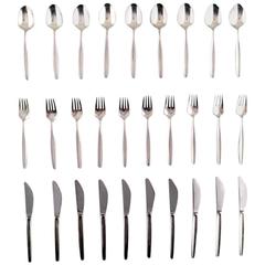 Georg Jensen Sterling Silver Cypress Flatware Complete Lunch Service 30 Pieces