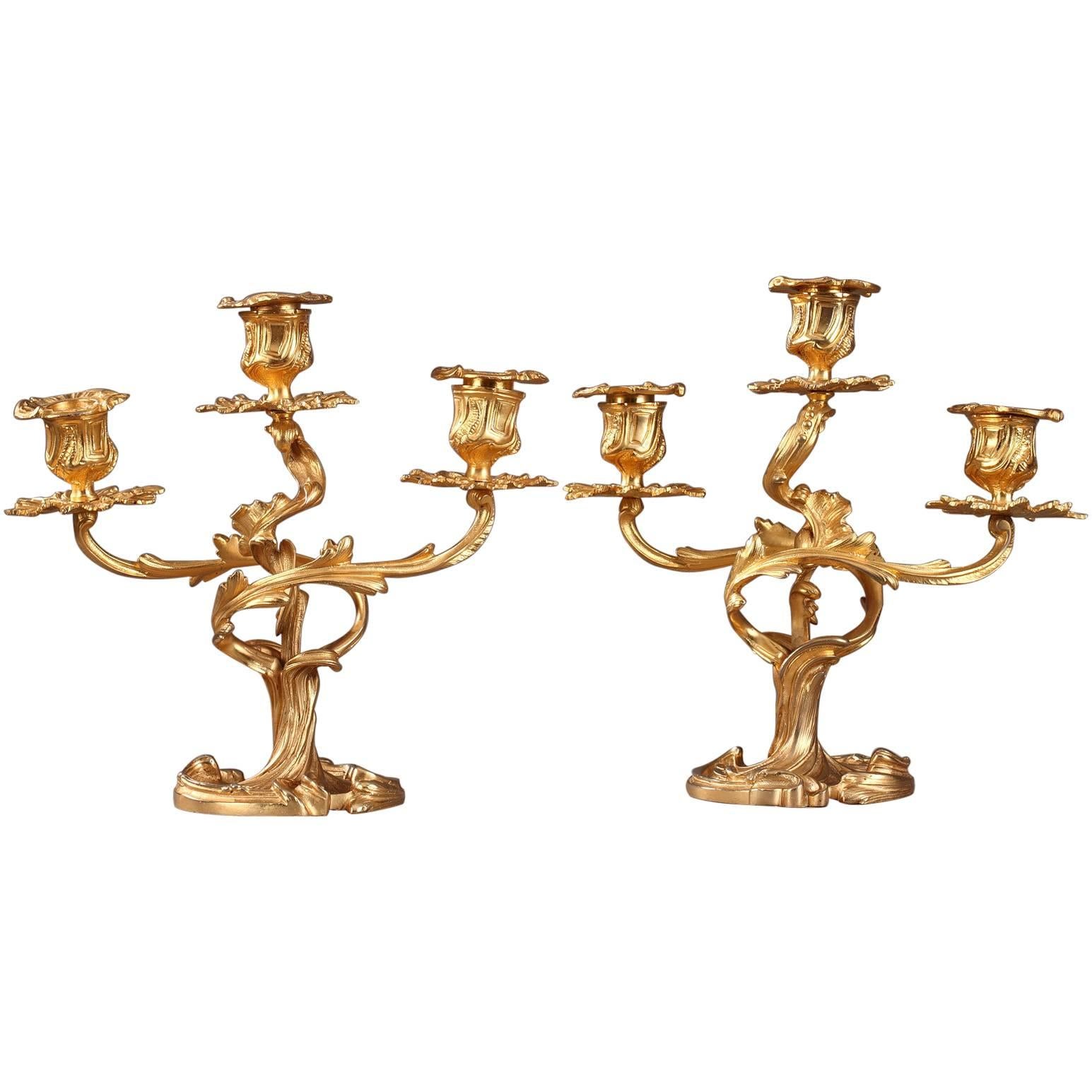 Pair of Ormolu Candelabras in Louis XV Style