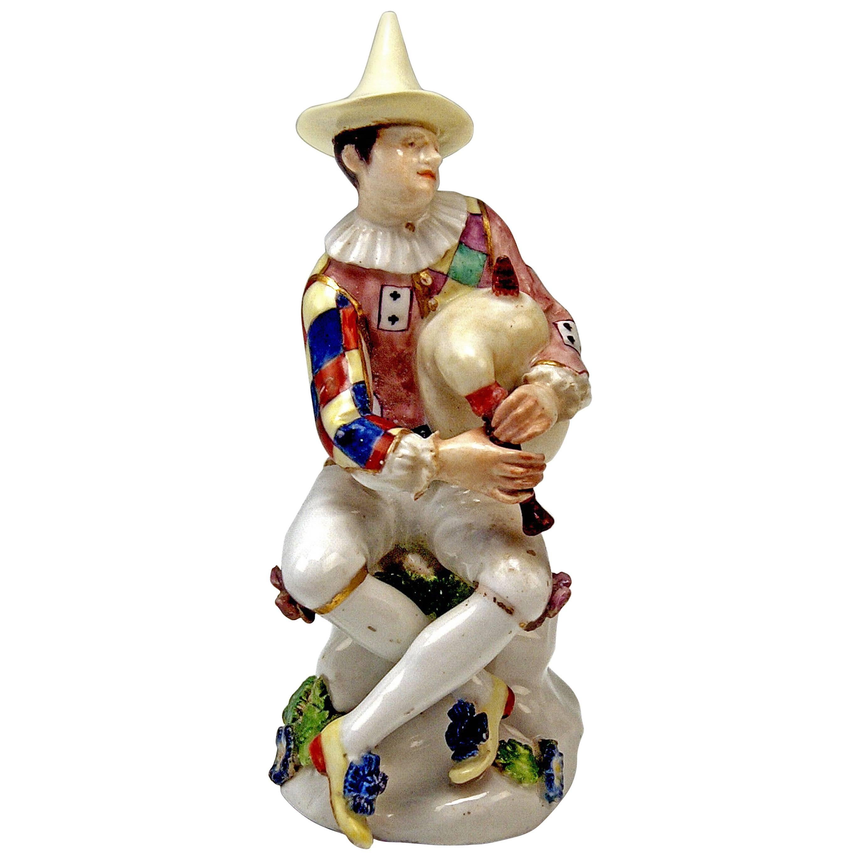 Baroque Meissen Figure, Harlequin With Bagpipes, By J.J. Kaendler, Circa 1745