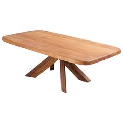 Pierre Chapo Patinated Dining Table Model T35D in Solid Elm