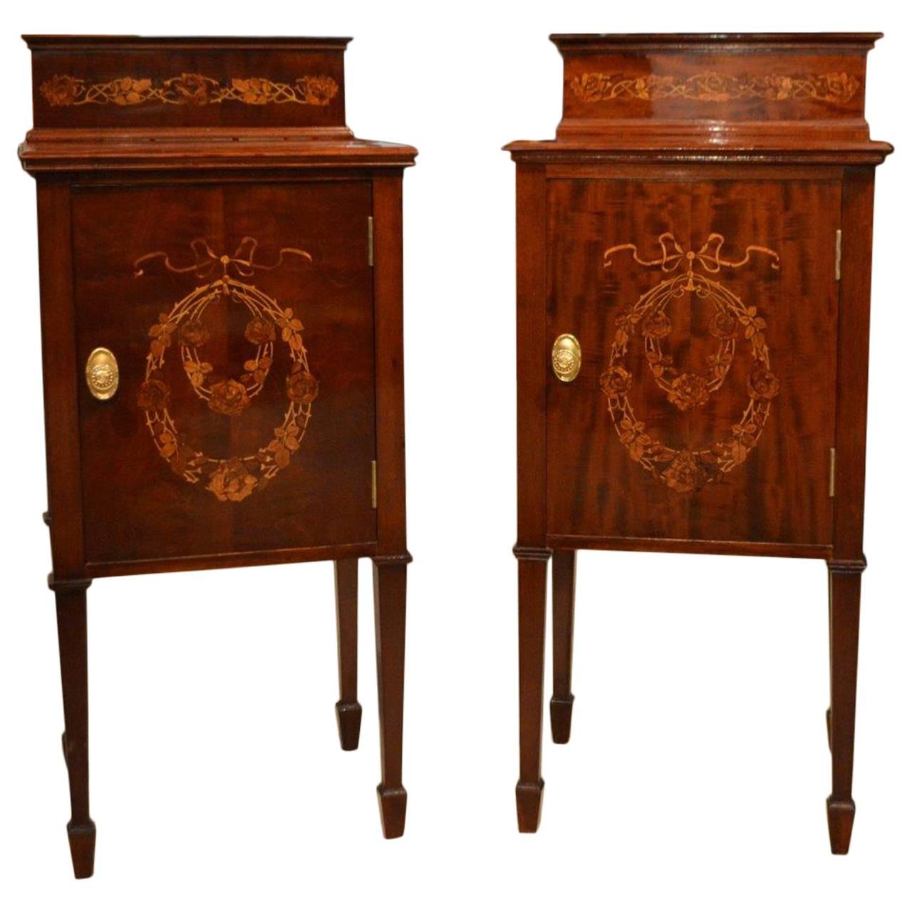 Good Pair of Liberty & Co Edwardian Period Mahogany Bedside Cabinets