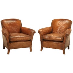 French Art Deco Leather Club Chairs, Original Leather and Fully Restored 